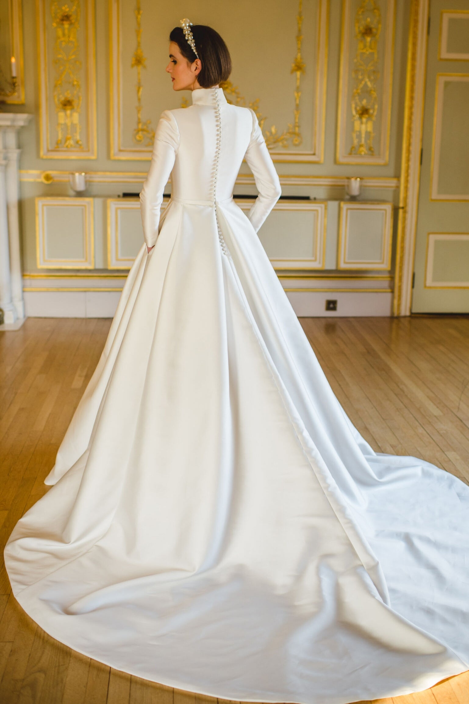 Pakistani Ivory Satin A-Line Wedding Gown (1-Pc) - Image 5