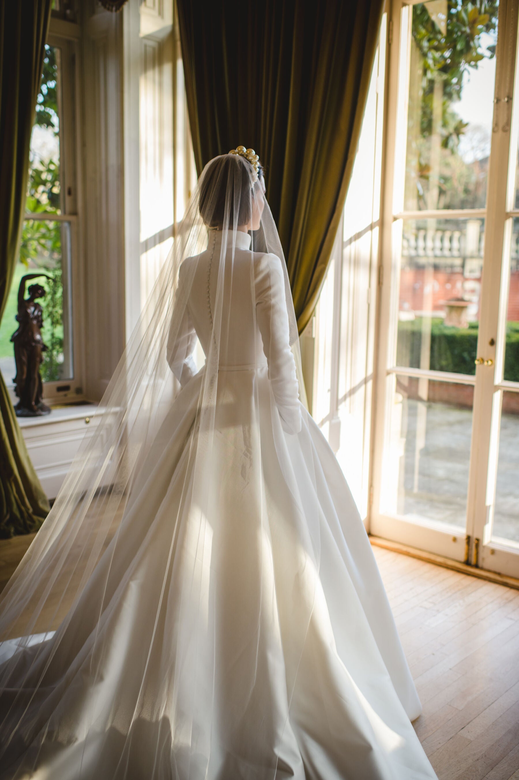 Pakistani Ivory Satin A-Line Wedding Gown (1-Pc) - Image 9