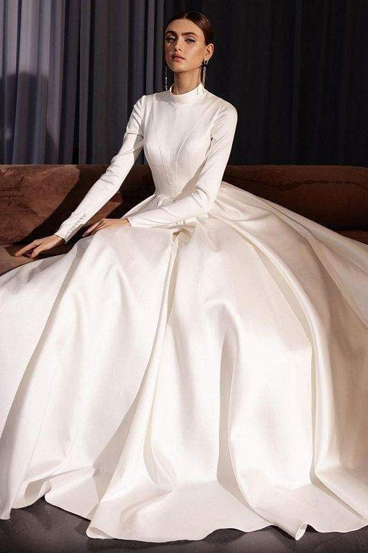 Ivory Satin A-Line Wedding Gown (1-Pc) - Image 3