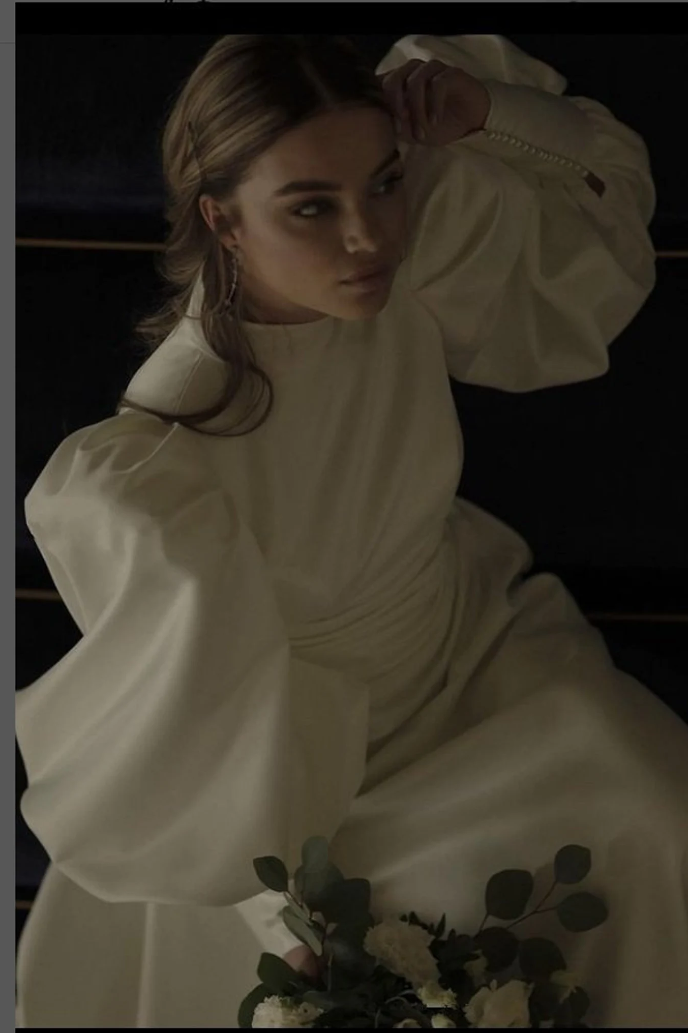 Ivory Satin A-Line Wedding Gown (1-Pc) - Image 5