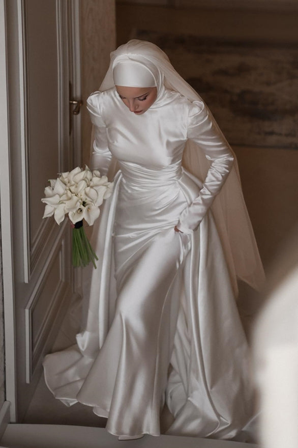 Ivory Satin Lace Mermaid Wedding Gown (1-Pc) - Image 1