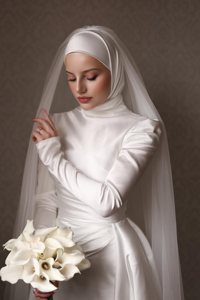 Ivory Satin Lace Mermaid Wedding Gown (1-Pc) - Image 3