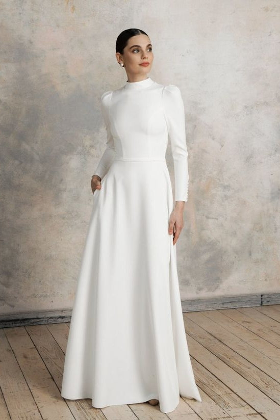 Ivory Soft Satin A-Line Bridal Gown (1-Pc) - Image 3