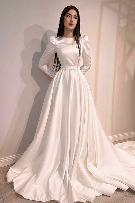 Pakistani Ivory Satin A-Line Wedding Gown (1-Pc) - Image 1