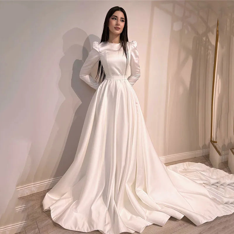 Pakistani Ivory Satin A-Line Wedding Gown (1-Pc) - Image 3