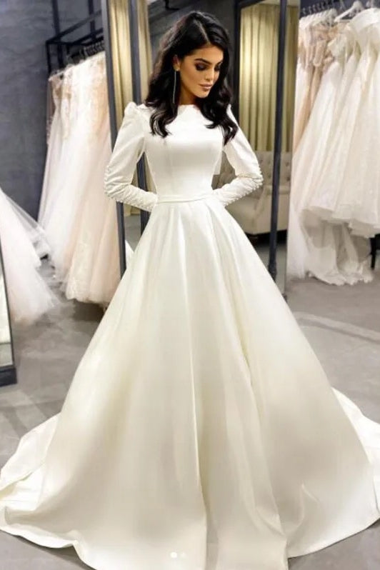 Ivory Satin A-Line Wedding Gown (1-Pc) - Image 2