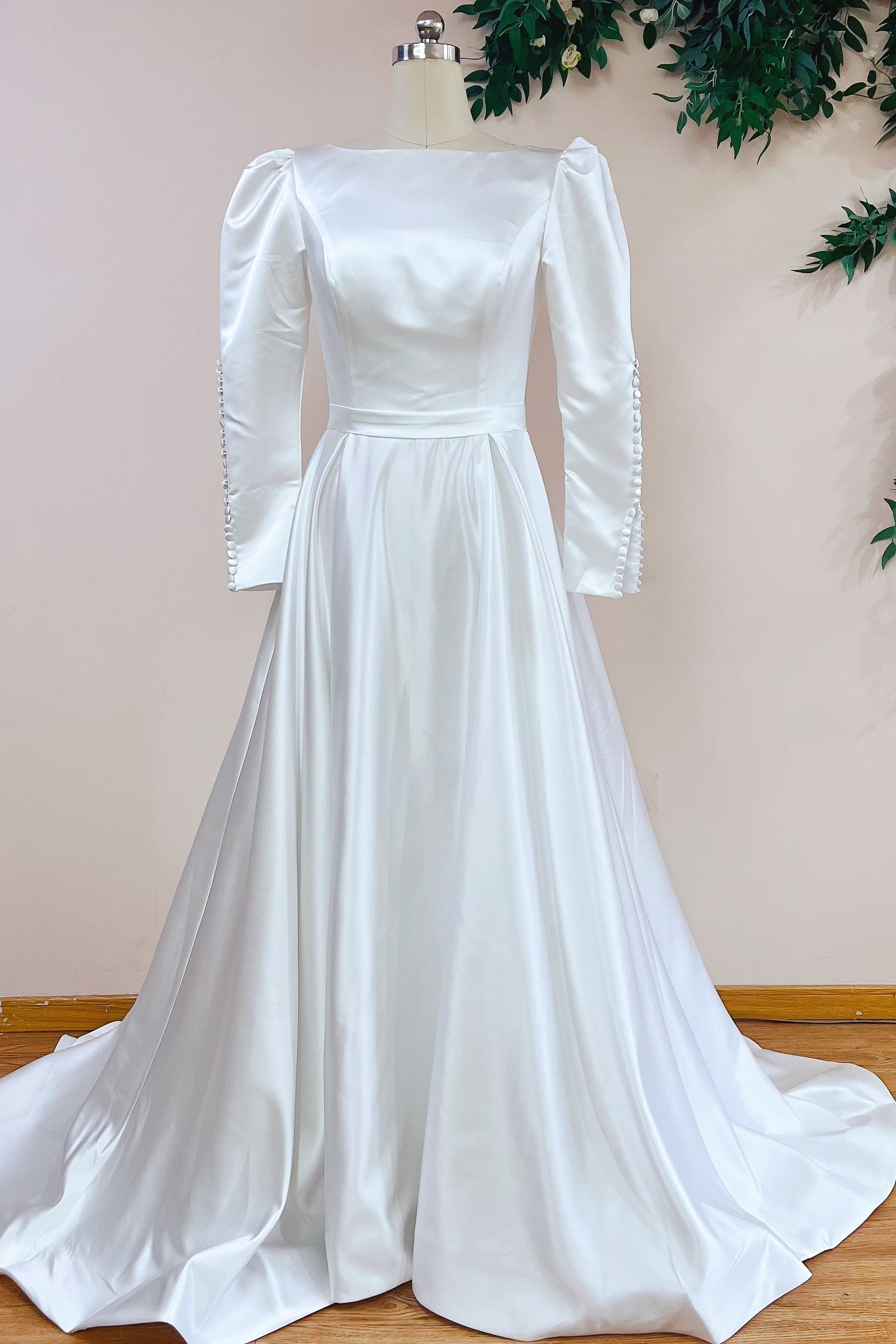 Ivory Satin A-Line Wedding Gown (1-Pc) - Image 3