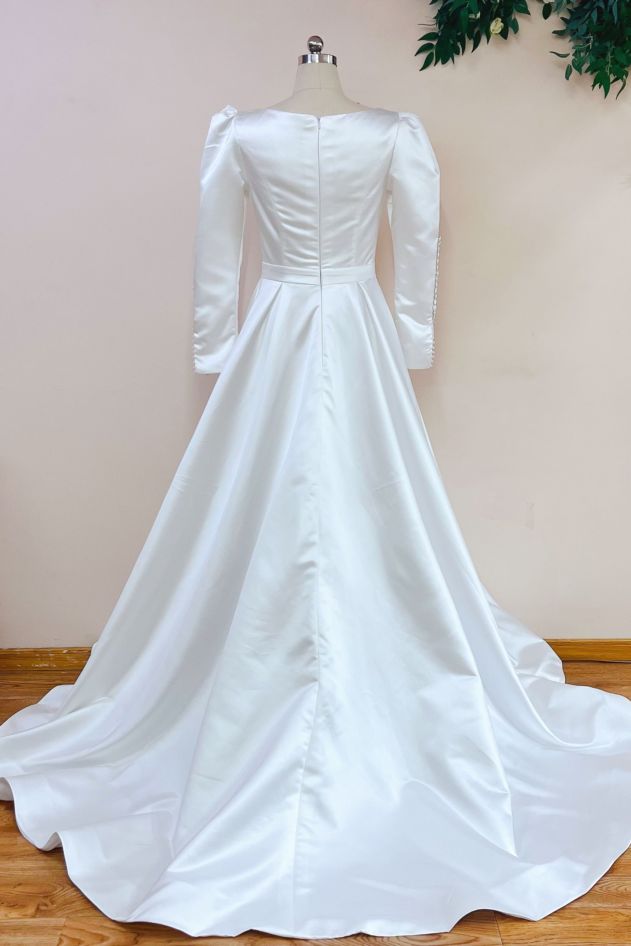 Ivory Satin A-Line Wedding Gown (1-Pc) - Image 4