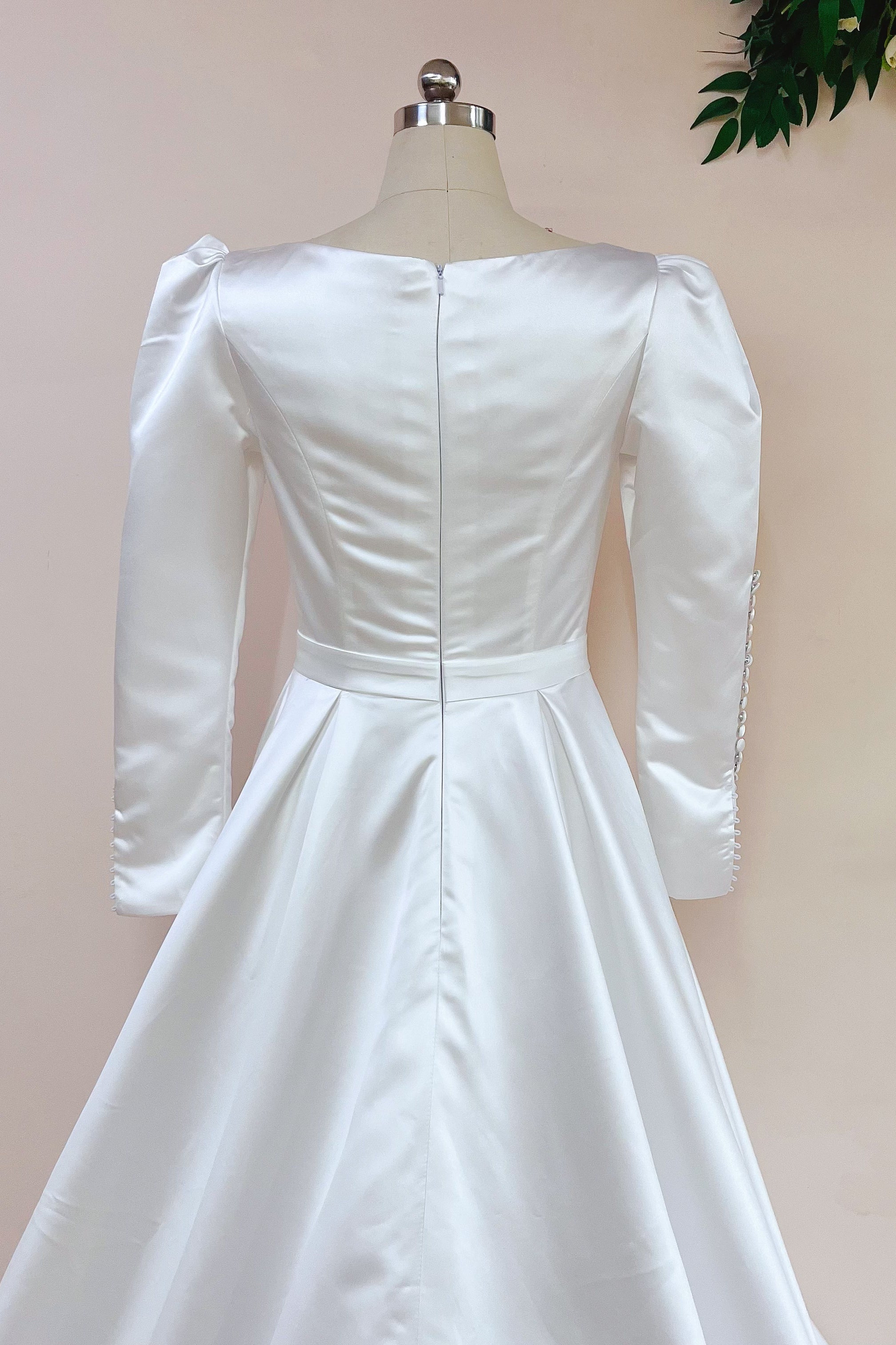 Ivory Satin A-Line Wedding Gown (1-Pc) - Image 5