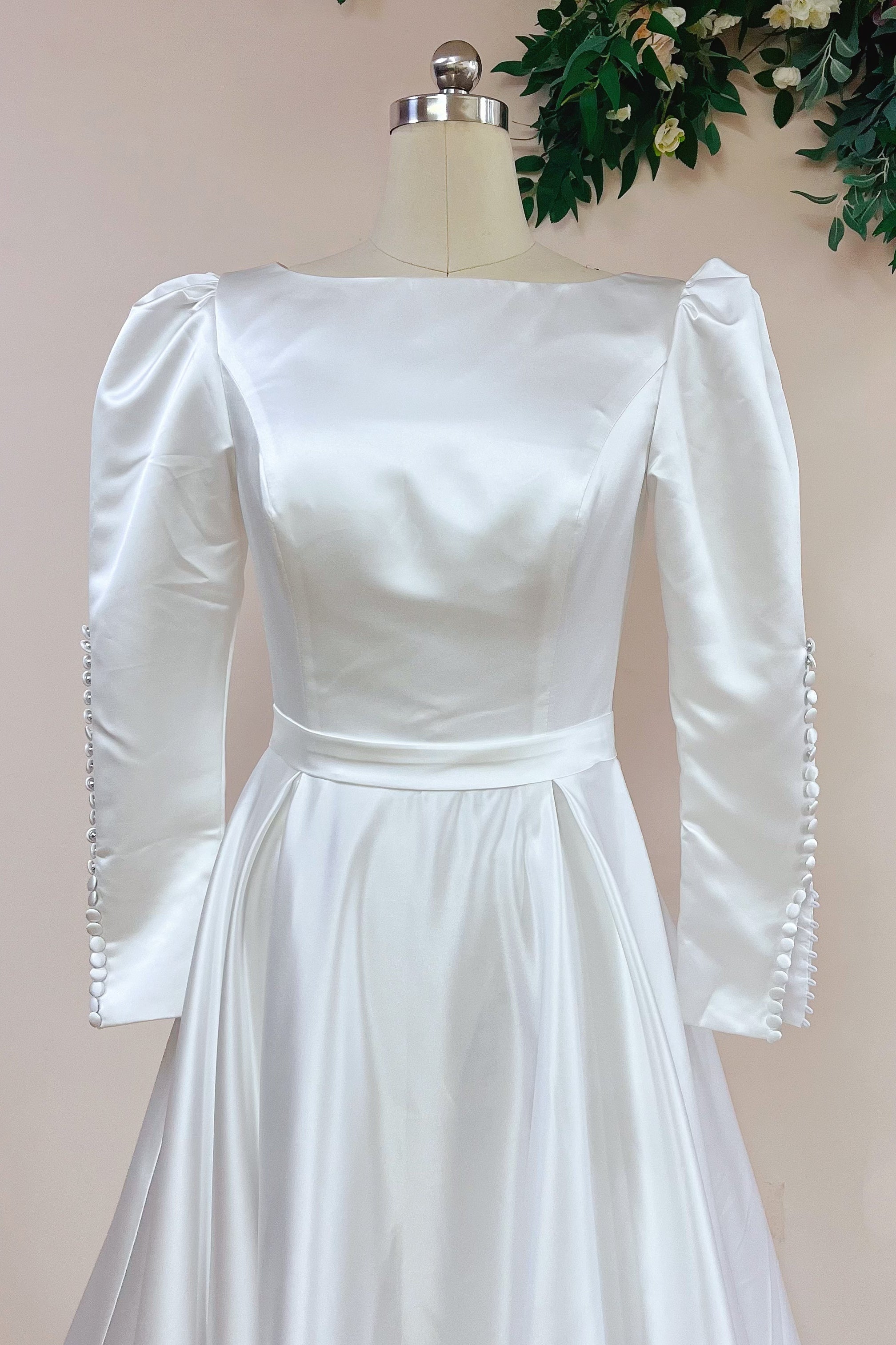 Ivory Satin A-Line Wedding Gown (1-Pc) - Image 6