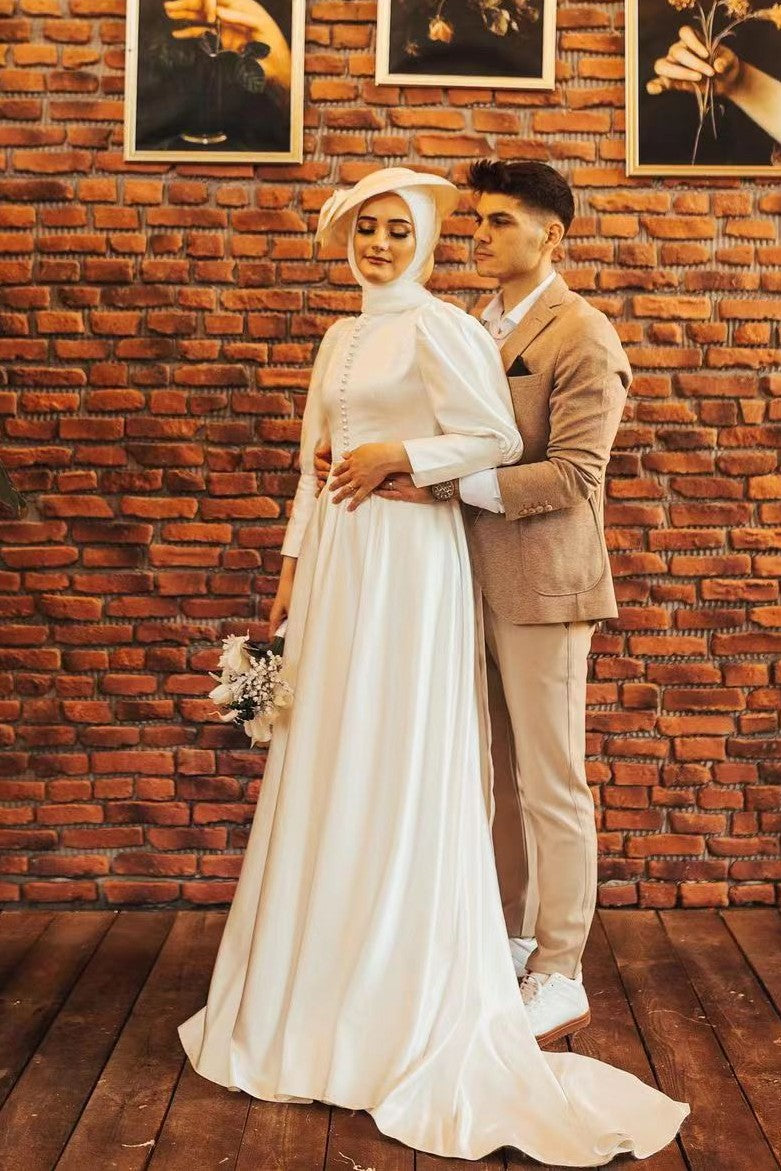 Ivory Satin A-Line Wedding Gown (1-Pc) - Image 4