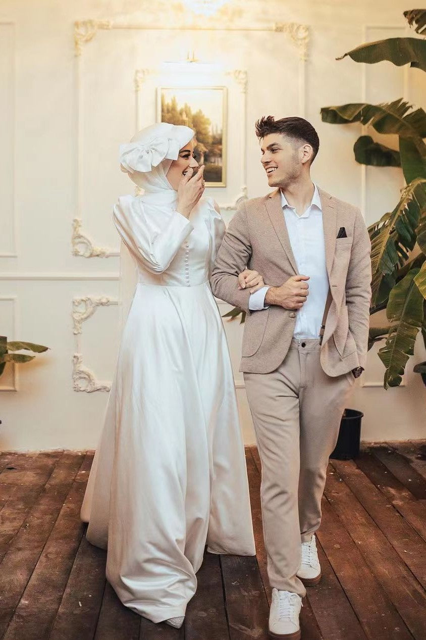 Ivory Satin A-Line Wedding Gown (1-Pc) - Image 5