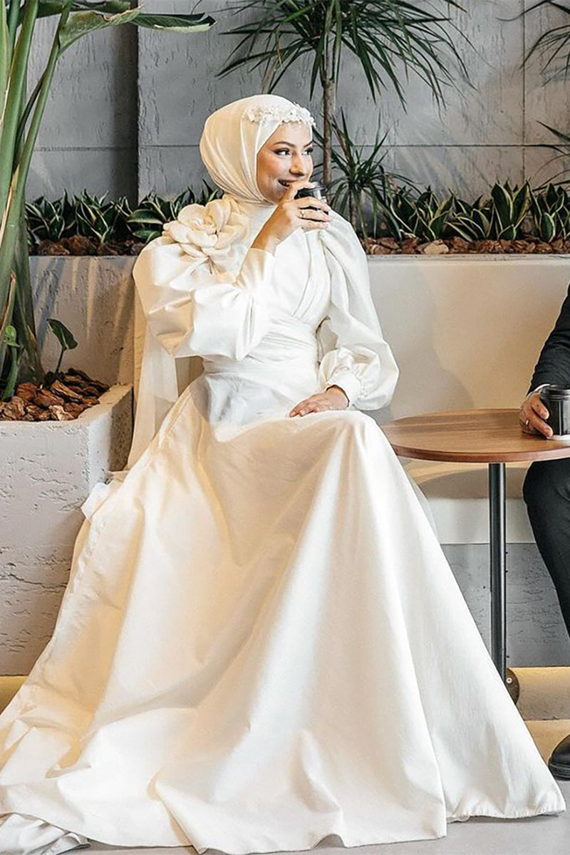 Ivory Satin A-Line Bridal Gown (1-Pc) - Image 1