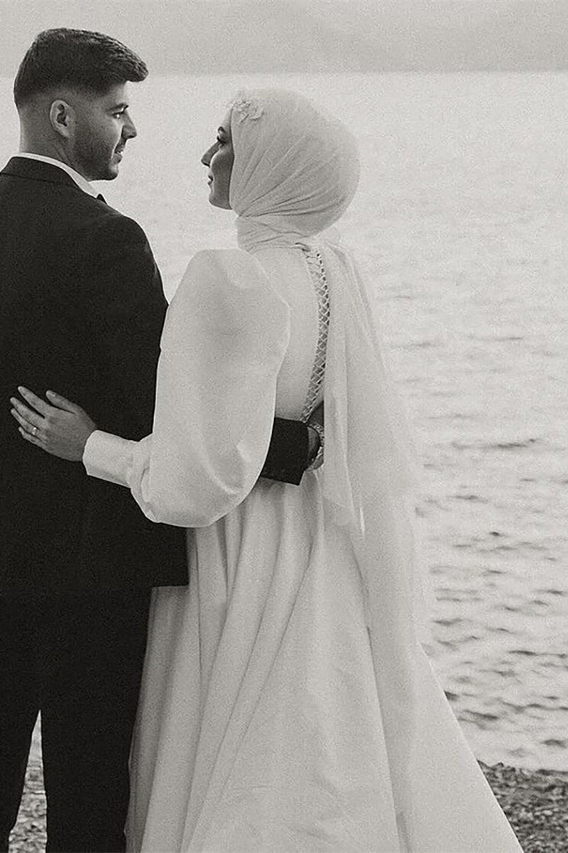 Ivory Satin A-Line Bridal Gown (1-Pc) - Image 6