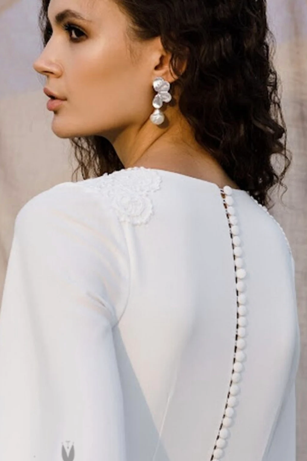 Ivory Lace Satin A-Line Wedding Gown (1-Pc) - Image 3