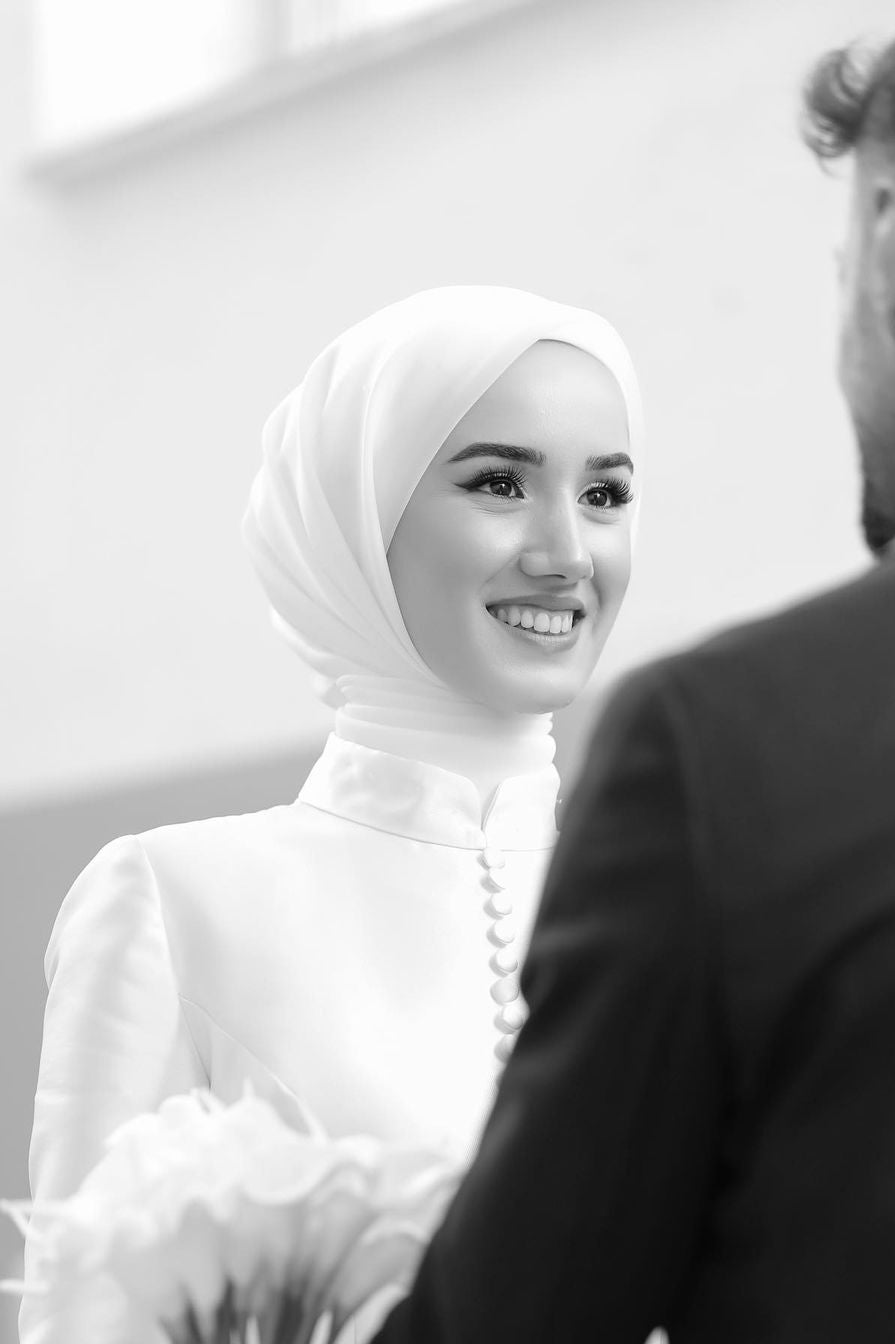 Pakistani Ivory Embellished Satin & Organza Wedding Gown (1-Pc) - Image 3