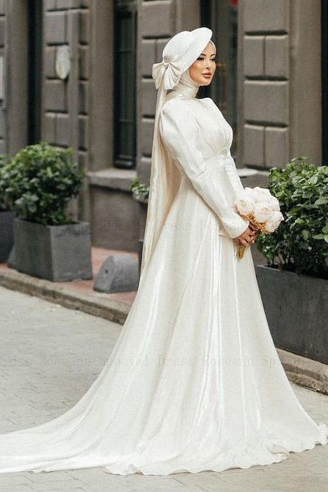 Off-White Pleated Satin A-Line Wedding Gown (1-Pc) - Image 1
