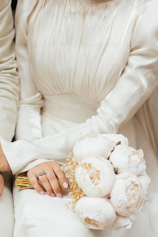 Off-White Pleated Satin A-Line Wedding Gown (1-Pc) - Image 2