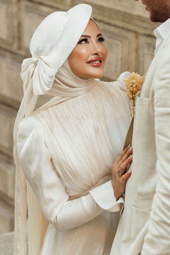 Off-White Pleated Satin A-Line Wedding Gown (1-Pc) - Image 5