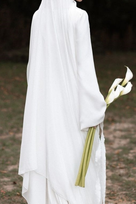 Pakistani Ivory Pleated Satin Mermaid Wedding Gown (2-Piece) - Image 6