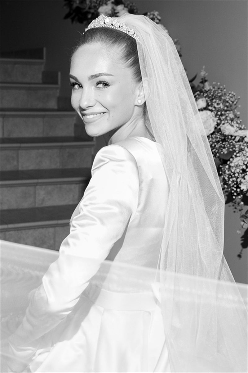 Ivory Rhinestone Satin Ball Gown Bridal Dress (1-Pc) - Image 3