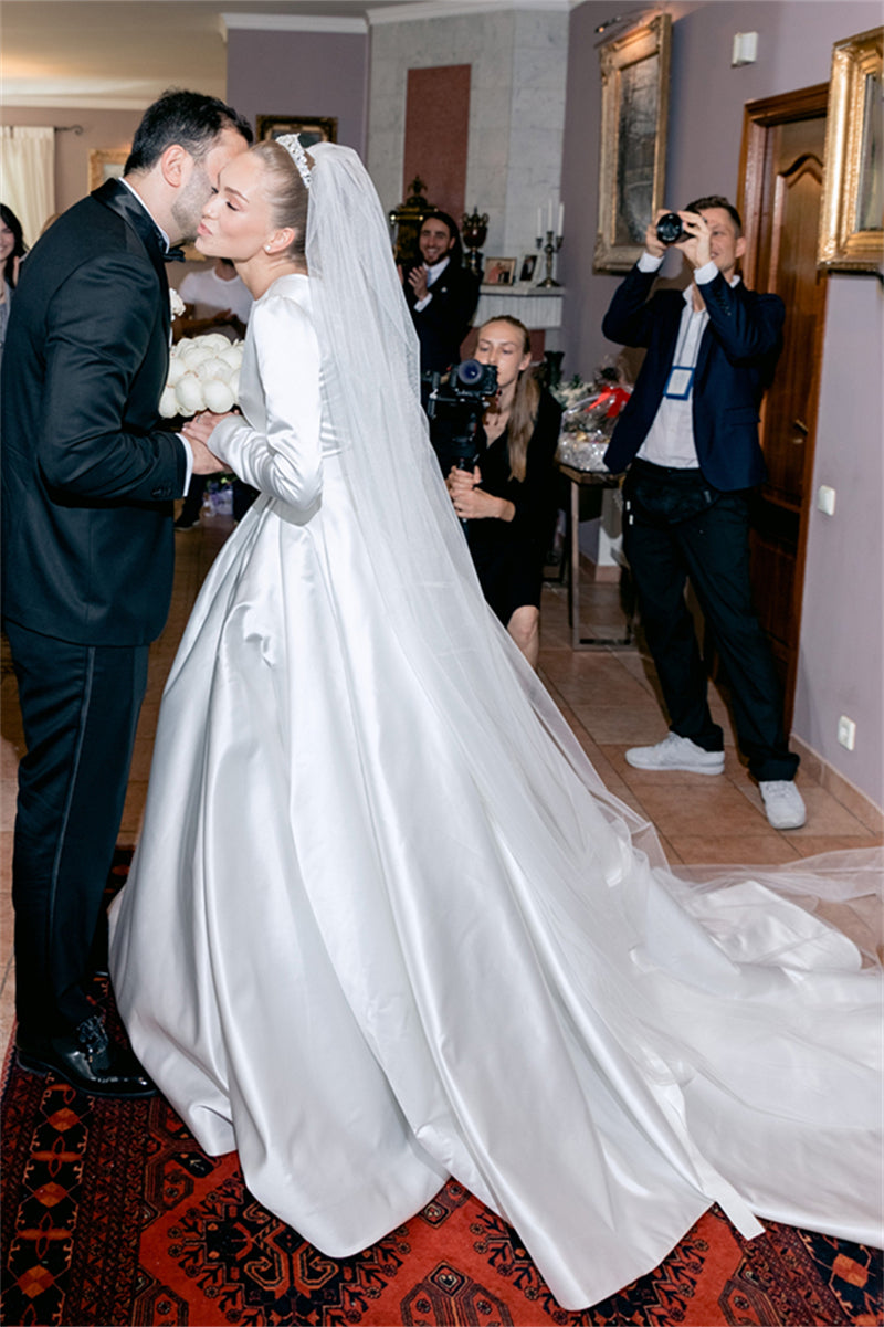 Ivory Rhinestone Satin Ball Gown Bridal Dress (1-Pc) - Image 4