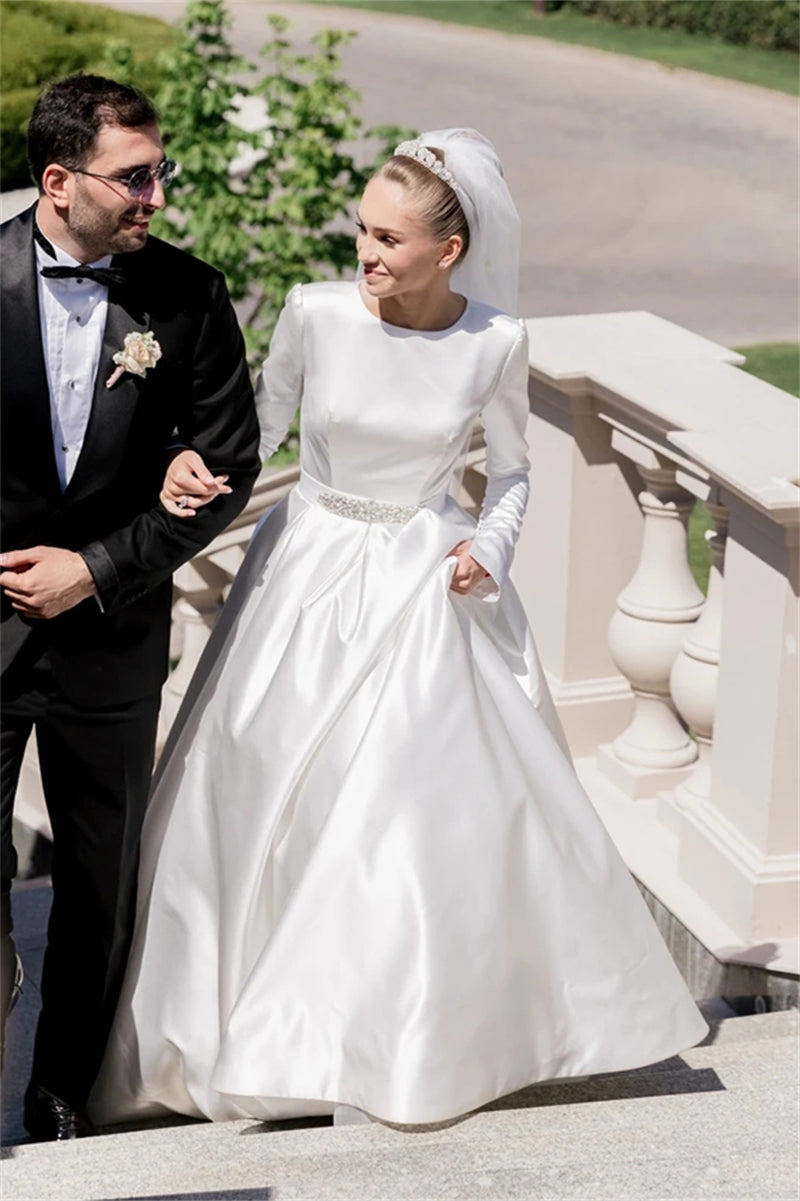 Ivory Rhinestone Satin Ball Gown Bridal Dress (1-Pc) - Image 8