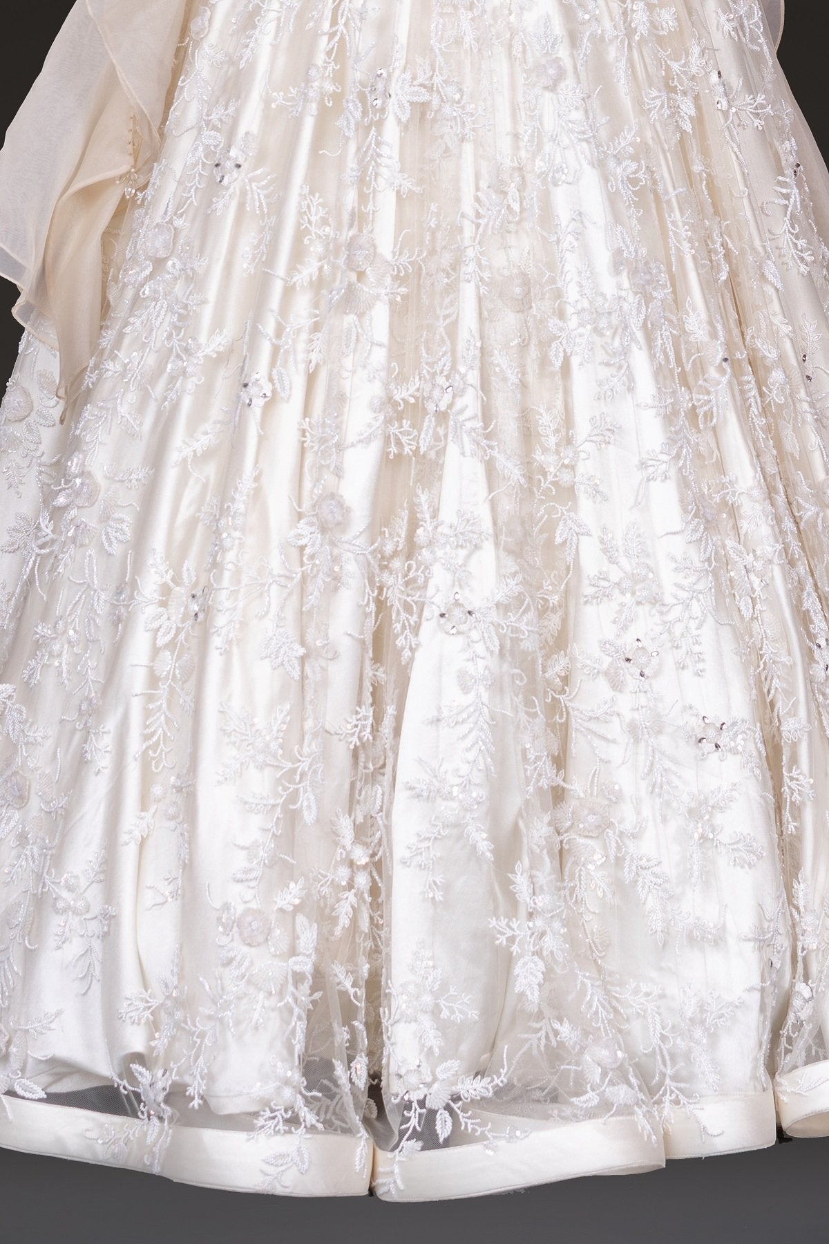 Indian Ivory Pearl & Sequin Embroidered Satin-Silk Gown (2-Piece) - Image 3