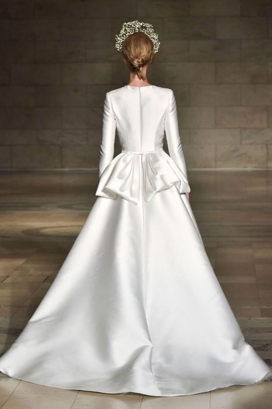 Ivory Thick Satin A-Line Wedding Gown (1-Pc) - Image 2