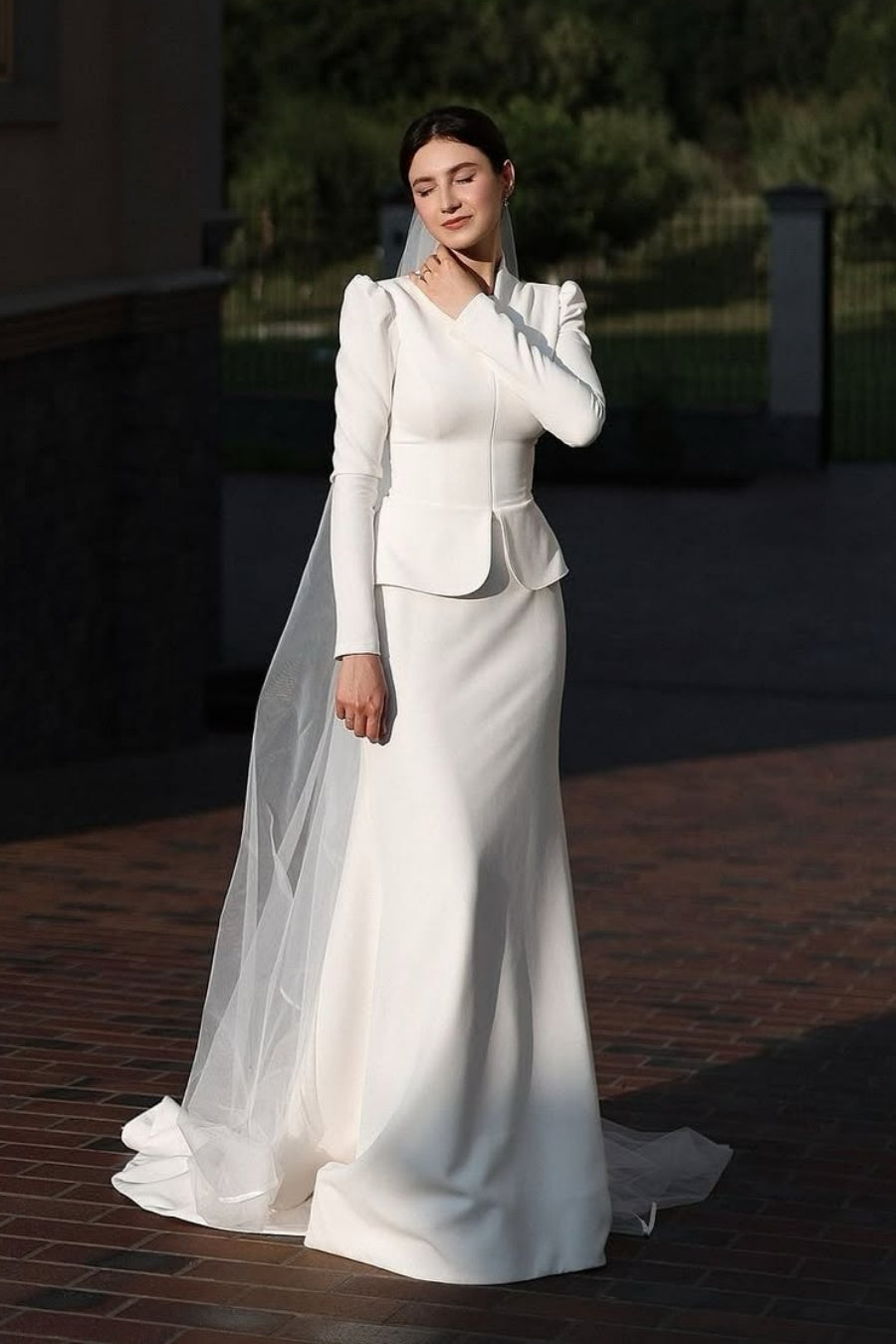 Ivory Satin A-Line Bridal Gown (2-Piece) - Image 1