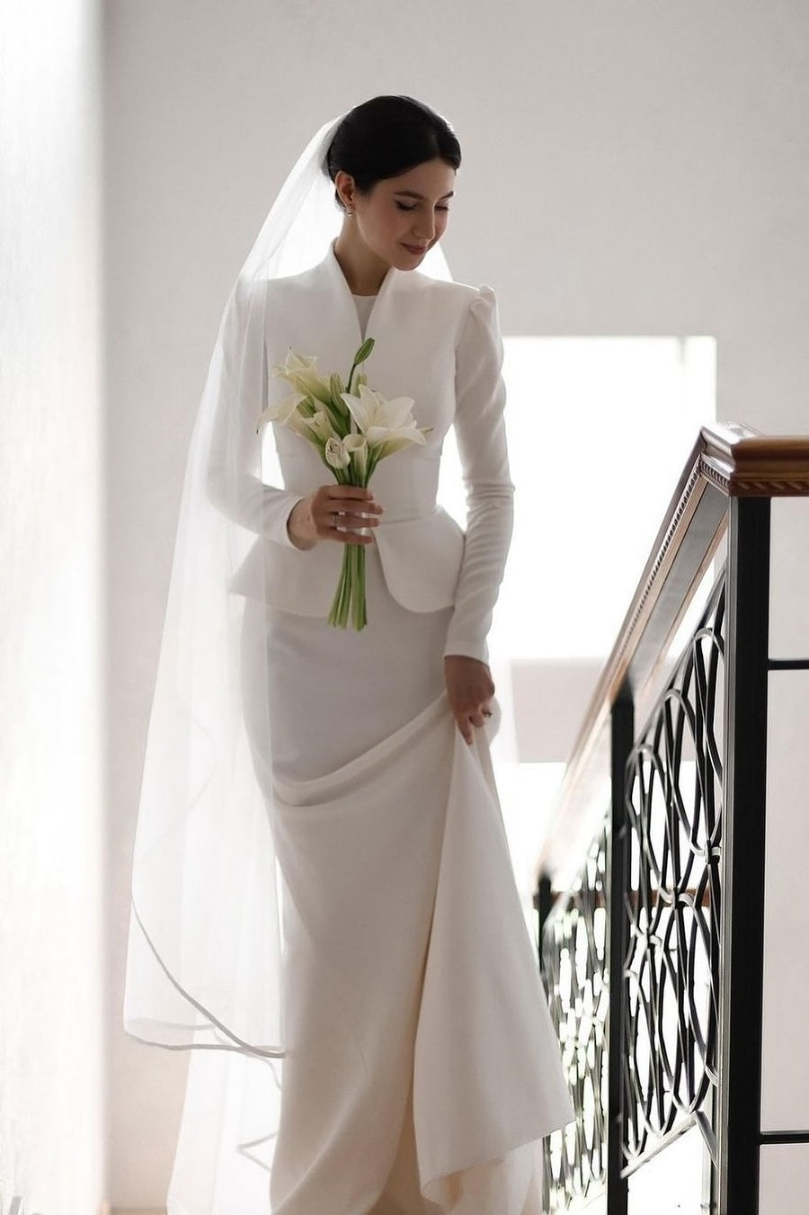 Ivory Satin A-Line Bridal Gown (2-Piece) - Image 10