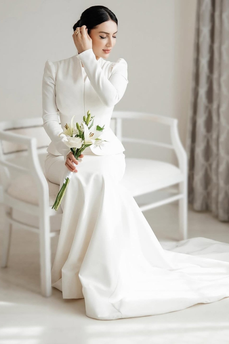 Ivory Satin A-Line Bridal Gown (2-Piece) - Image 6