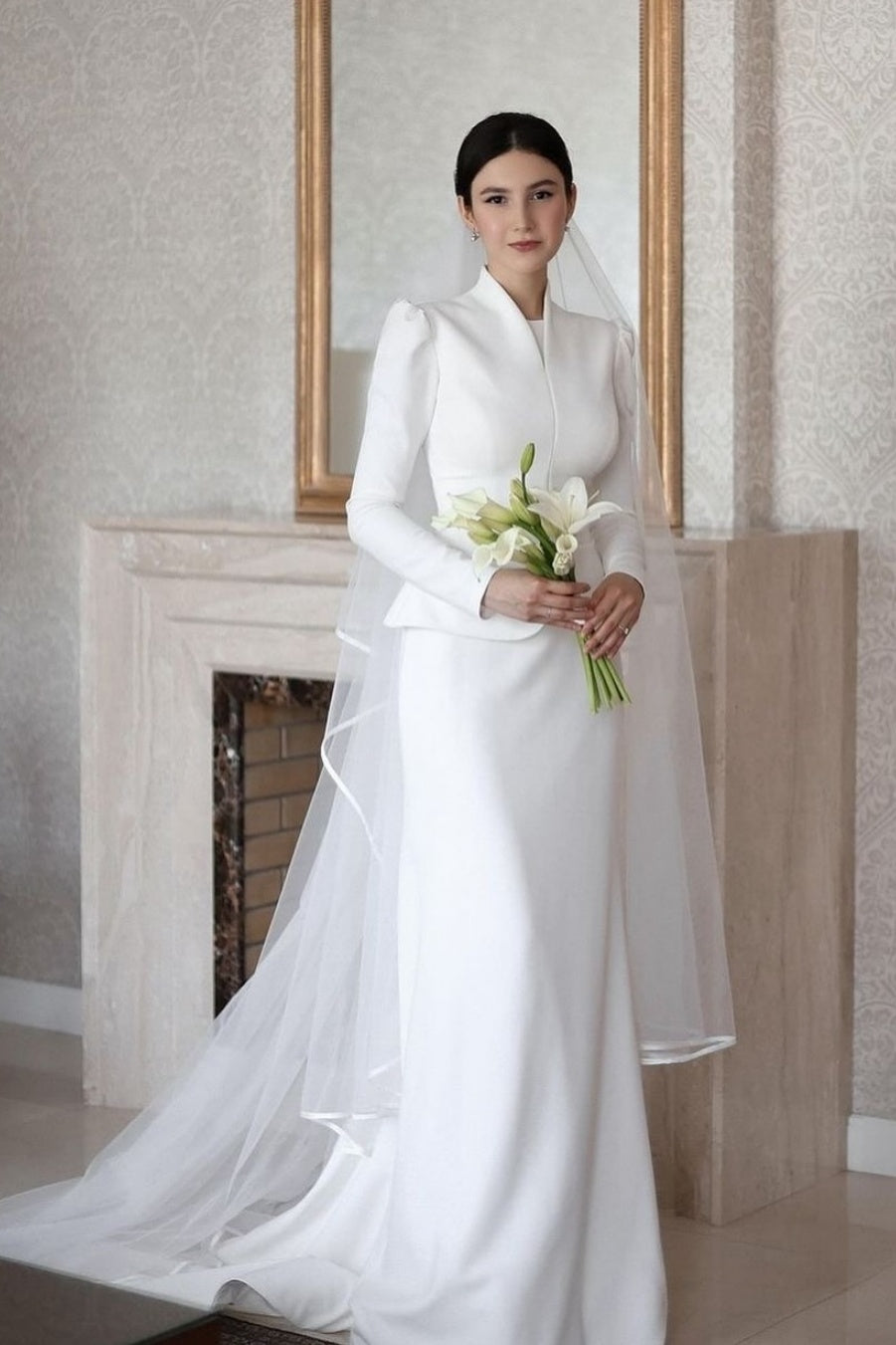 Ivory Satin A-Line Bridal Gown (2-Piece) - Image 8