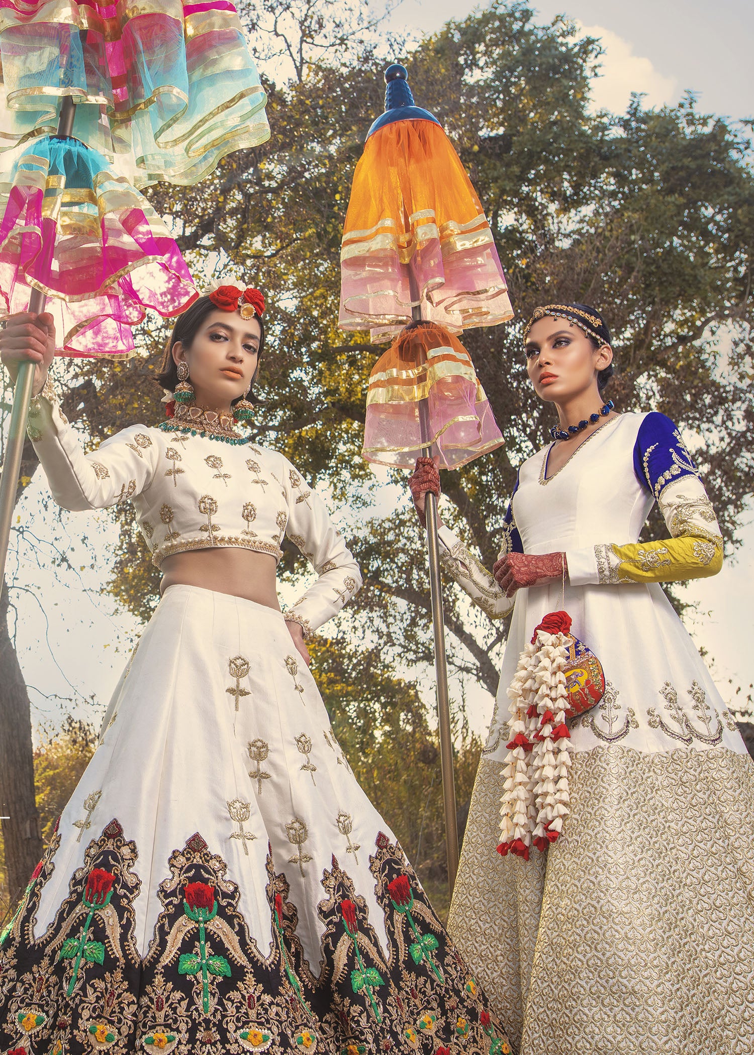 Pakistani Ivory Gold Embroidered Silk-Blend Gown (1-Pc) - Image 2