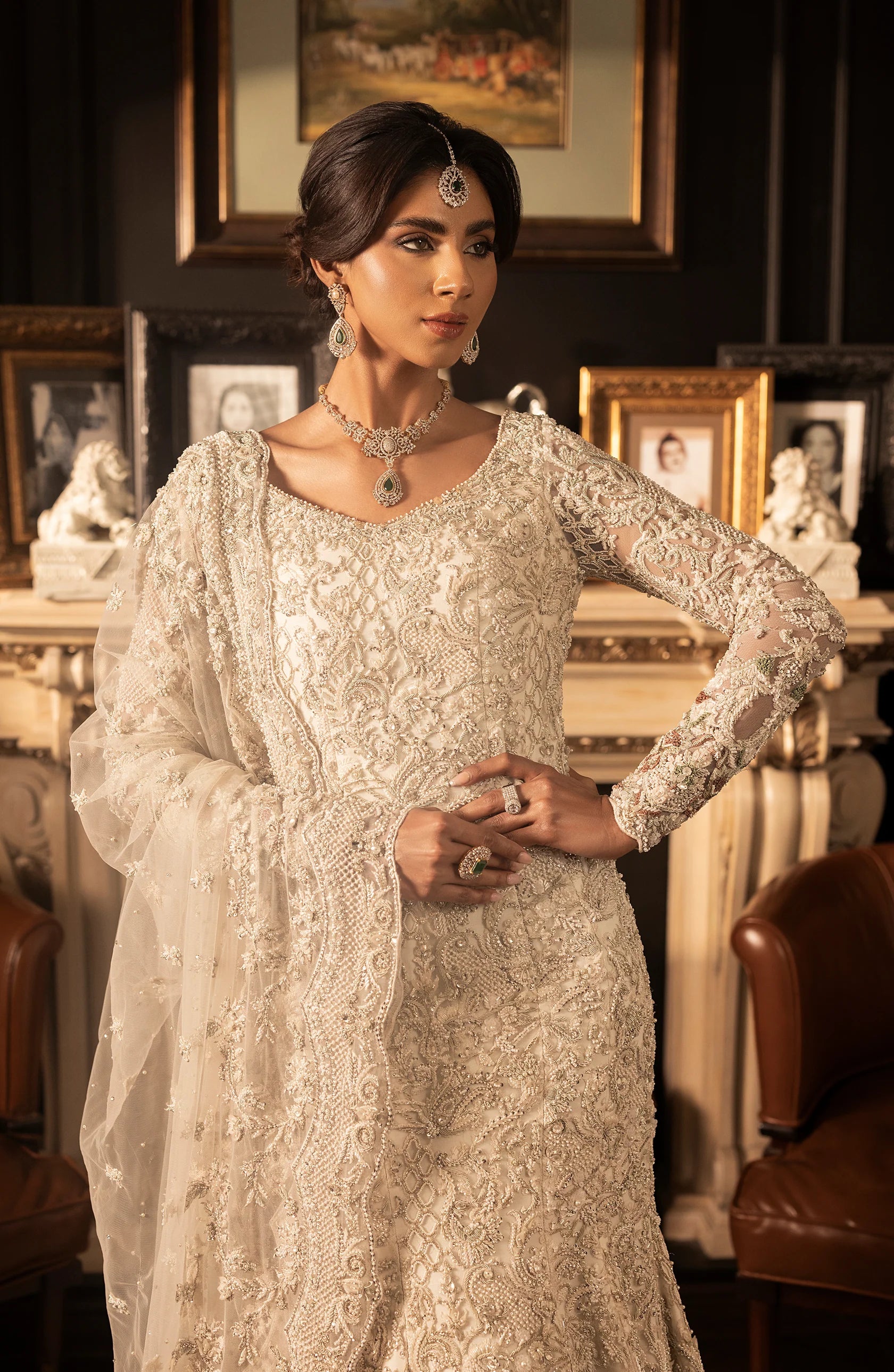 Ivory Embellished Silk Bridal Gown (2-Piece) - Image 1