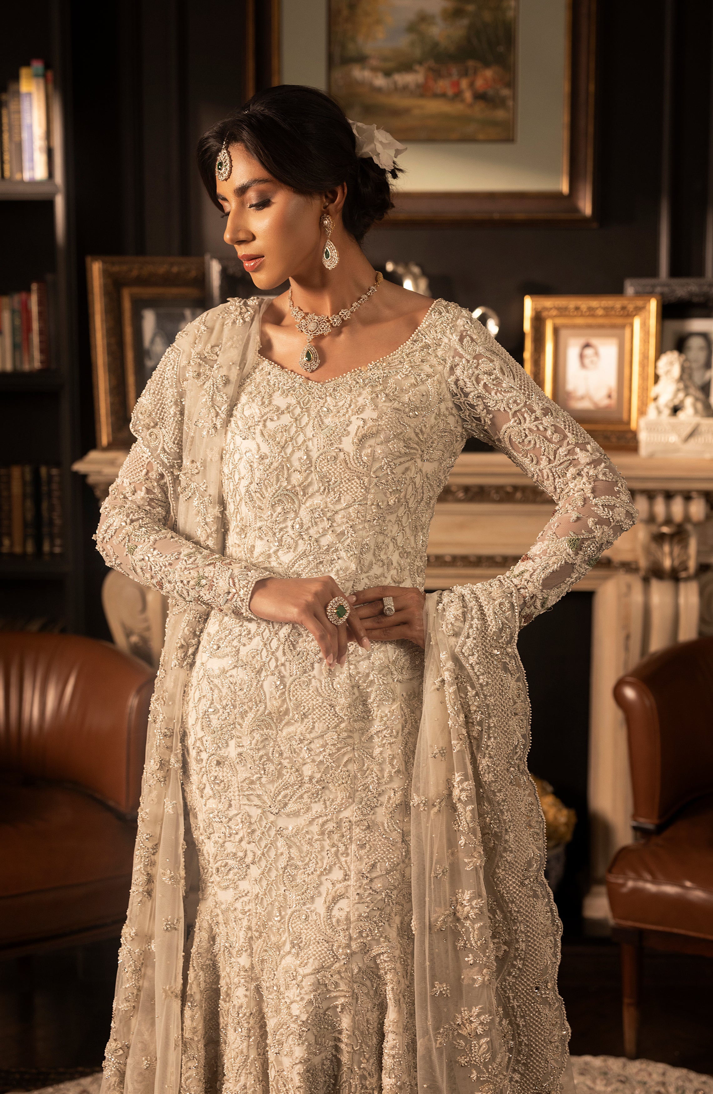 Ivory Embellished Silk Bridal Gown (2-Piece) - Image 3