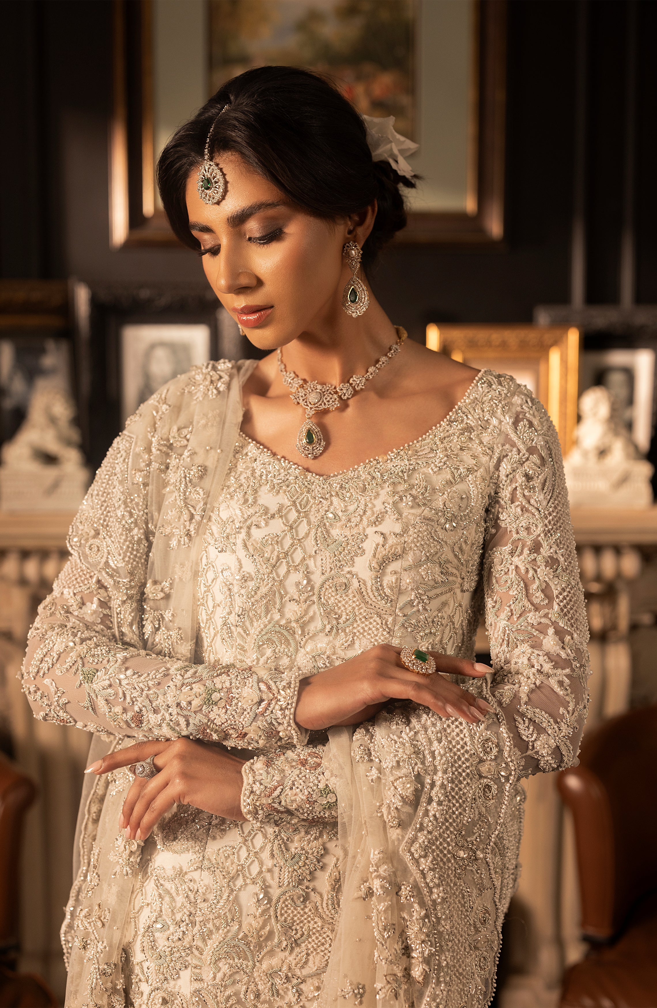 Ivory Embellished Silk Bridal Gown (2-Piece) - Image 4