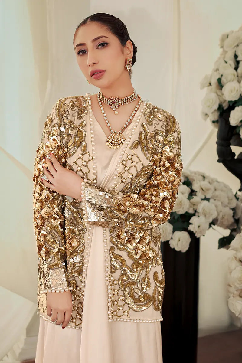 Off-White Embroidered Silk Gown with Jacket (2-Piece) - Image 2