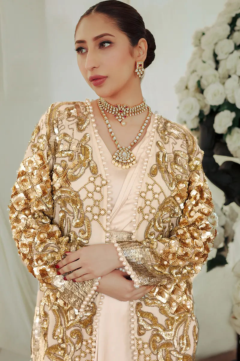 Off-White Embroidered Silk Gown with Jacket (2-Piece) - Image 4