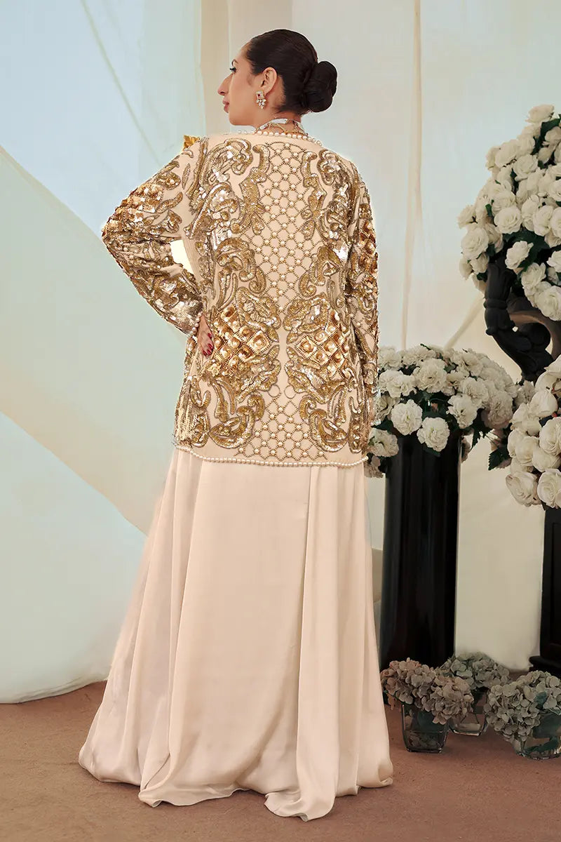 Off-White Embroidered Silk Gown with Jacket (2-Piece) - Image 6