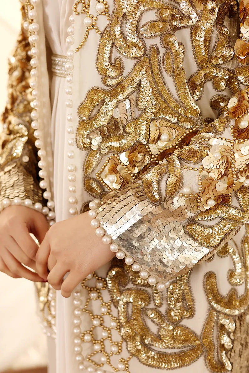 Off-White Embroidered Silk Gown with Jacket (2-Piece) - Image 7