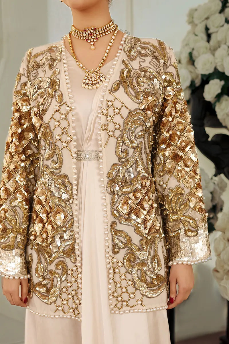 Off-White Embroidered Silk Gown with Jacket (2-Piece) - Image 8