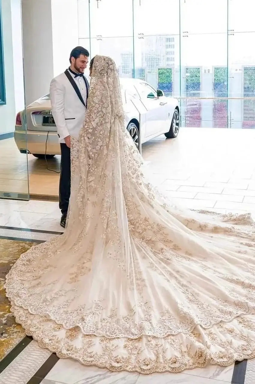 Pakistani Ivory Pearl-Embellished Silk-Blend Bridal Gown (2-Piece) - Image 1