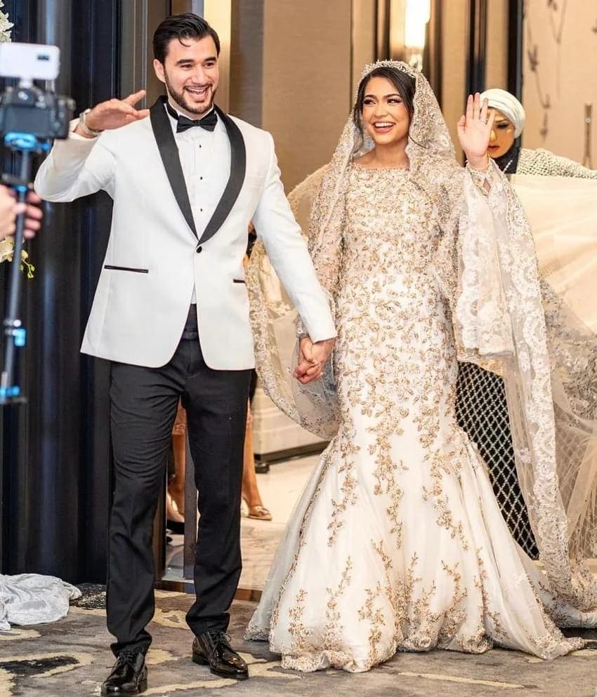 Pakistani Ivory Pearl-Embellished Silk-Blend Bridal Gown (2-Piece) - Image 3