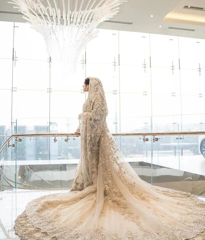 Pakistani Ivory Pearl-Embellished Silk-Blend Bridal Gown (2-Piece) - Image 7