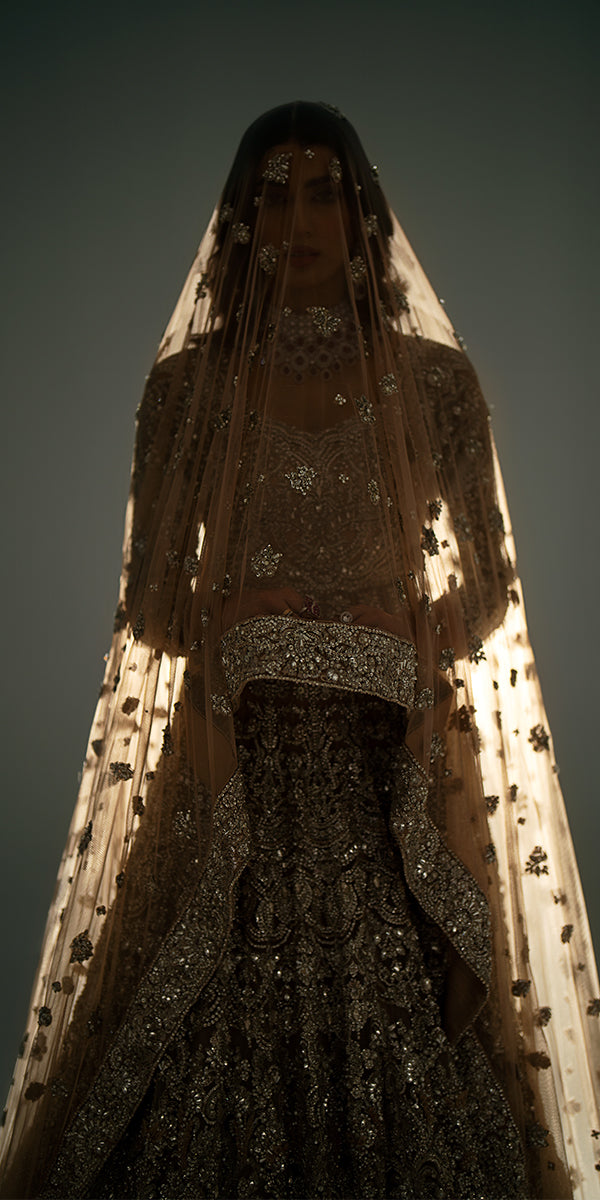 Pakistani Ivory Embellished Net Silk Bridal Gown (2-Piece) - Image 2