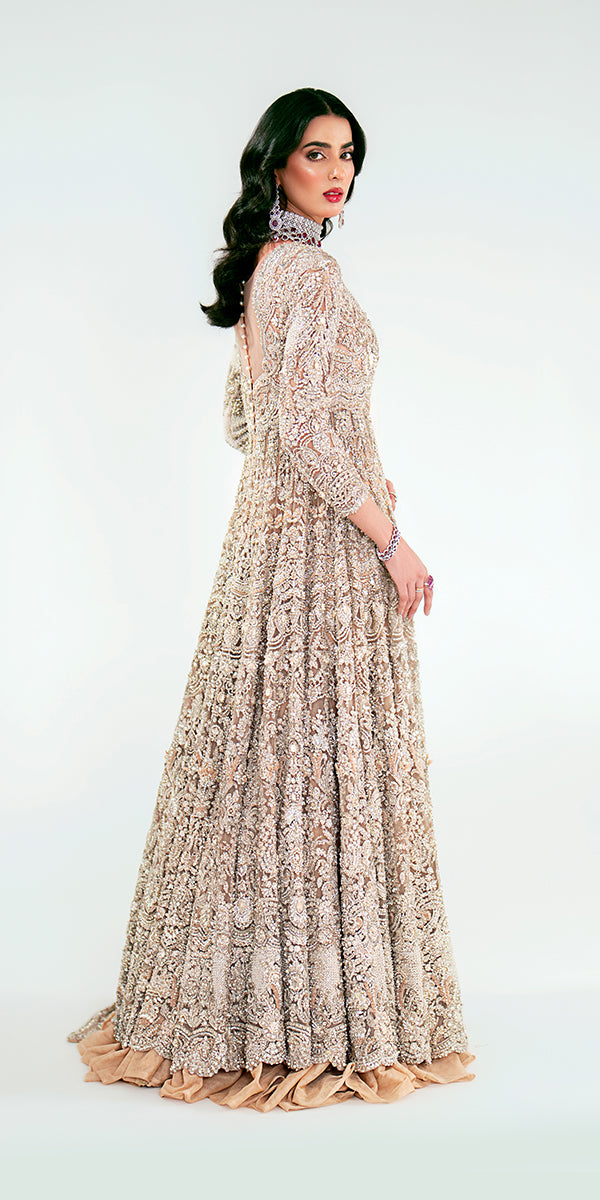 Pakistani Ivory Embellished Net Silk Bridal Gown (2-Piece) - Image 5