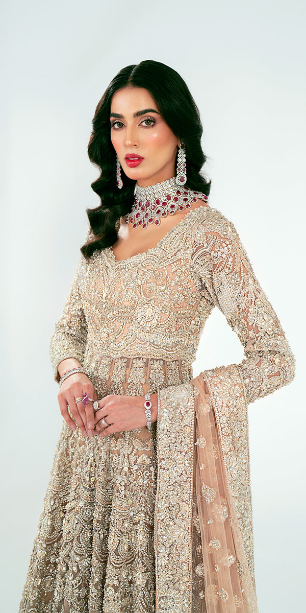Pakistani Ivory Embellished Net Silk Bridal Gown (2-Piece) - Image 7