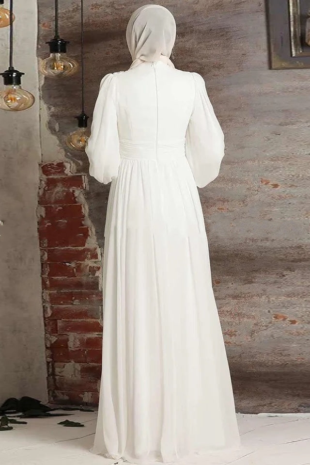 Pakistani Ivory Appliqué Tulle A-Line Wedding Gown (1-Pc) - Image 2