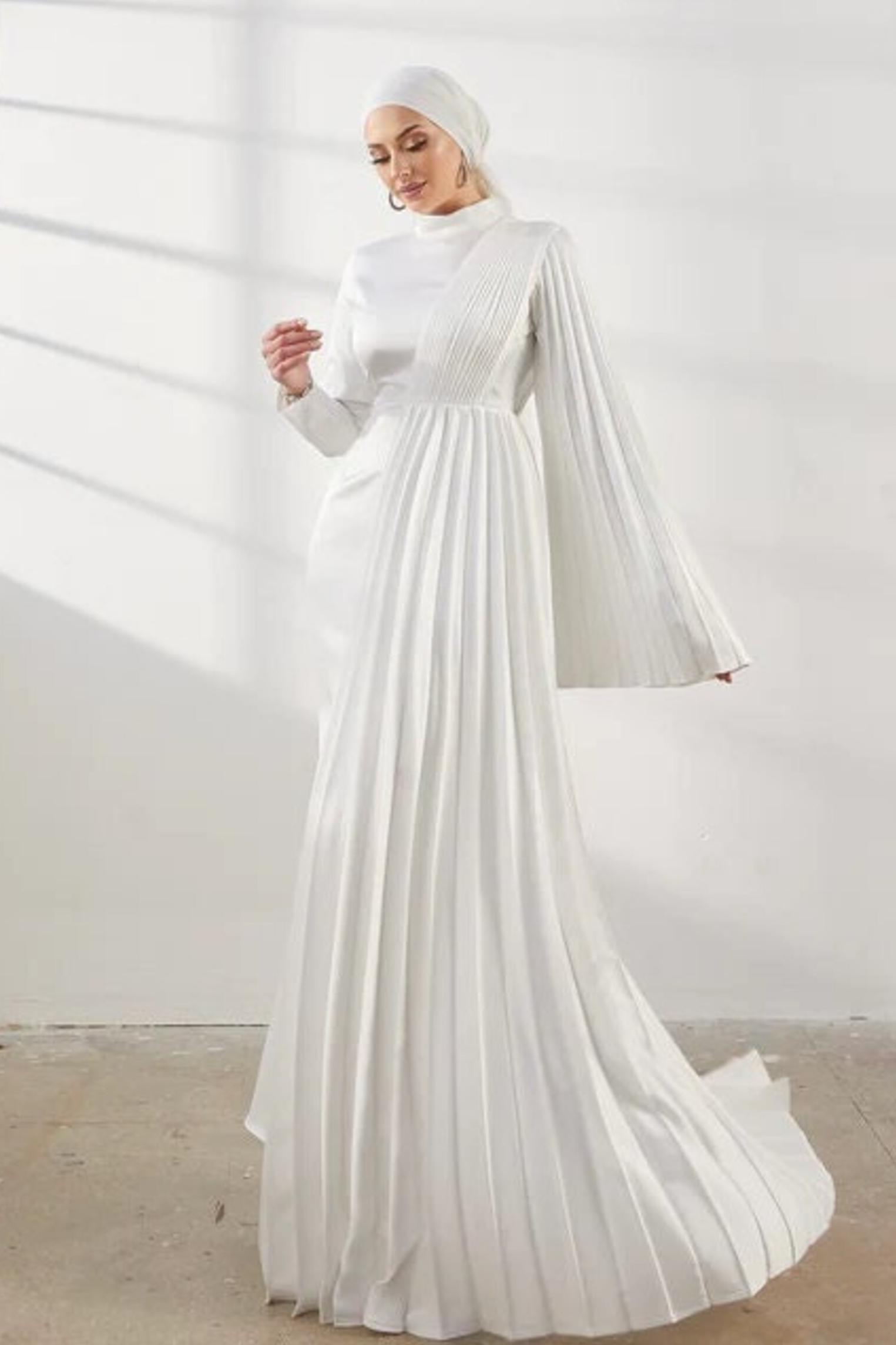 Ivory Pleated Tulle A-Line Wedding Gown (1-Pc) - Image 1